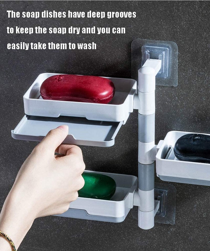 MACLOOM 3 Layers Super Powerful Self-Adhesive Soap Dish Holder for Bathroom Shower and Kitchen Wall Mounted Rotatable Soap Holder Box Storage 1 PC - Image 4