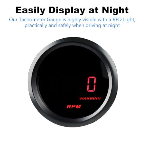 WATERWICH 2inch 52mm Car Tachometer Tacho Gauge 0-9999 RPM Gauge Meter Kit for SUV Vehicle Marine Automotive - Image 3