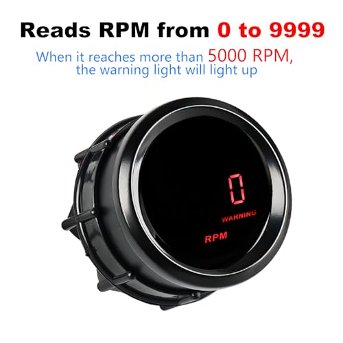 WATERWICH 2inch 52mm Car Tachometer Tacho Gauge 0-9999 RPM Gauge Meter Kit for SUV Vehicle Marine Automotive - Image 2