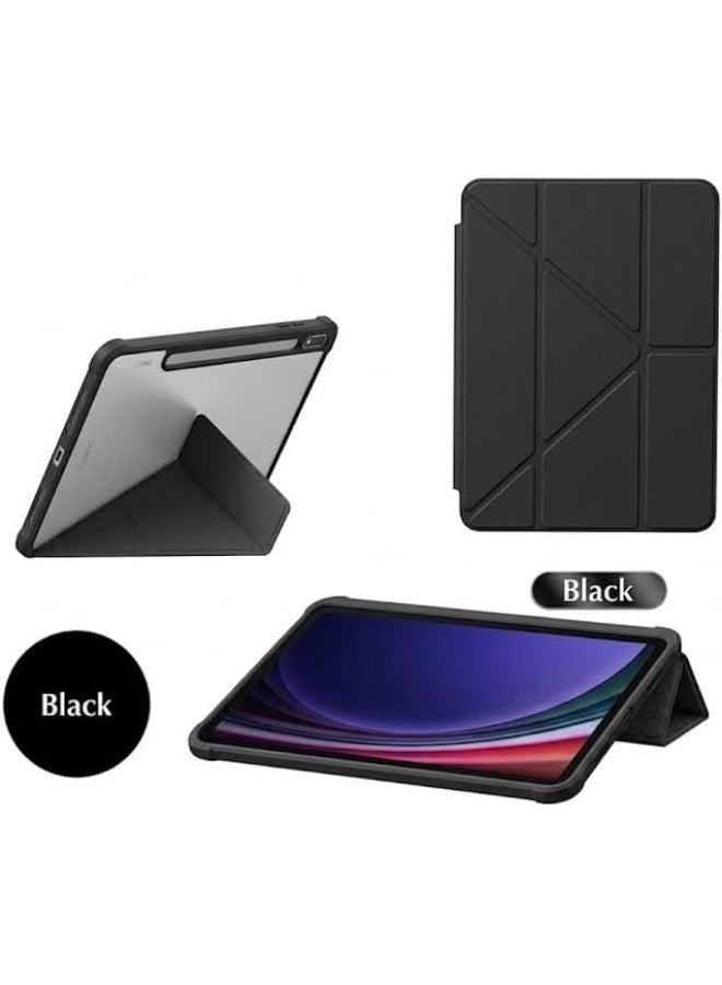 Y Type Folio Case for Samsung Galaxy Tab S10 Lite 10.9" / S10 FE / S9 FE / S9 11" with Built-in Pencil Holder, Clear PC Back Cover (Black) - Image 2