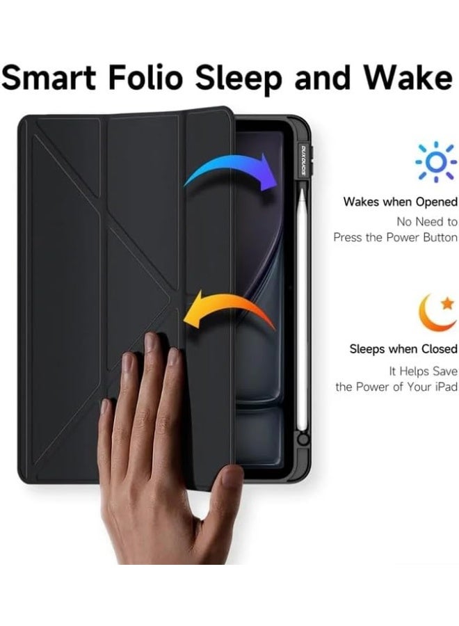 Y Type Folio Case for Samsung Galaxy Tab S10 Lite 10.9" / S10 FE / S9 FE / S9 11" with Built-in Pencil Holder, Clear PC Back Cover (Black) - Image 4