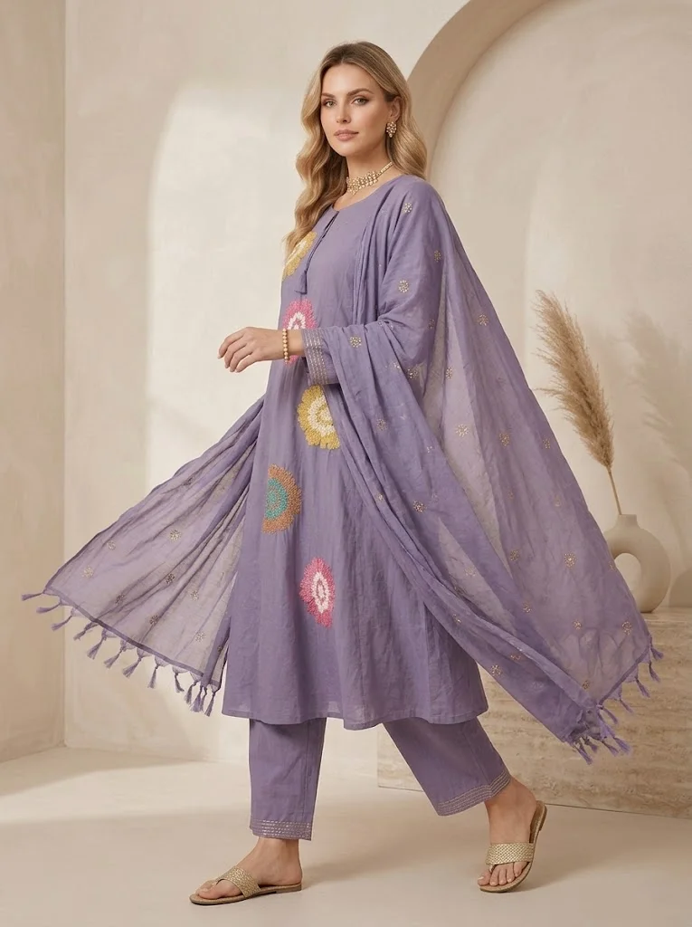 Viny  VINY Purple Embroidered Suit Set – Women's Indian Ethnic Wear for Women | Best Price UAE