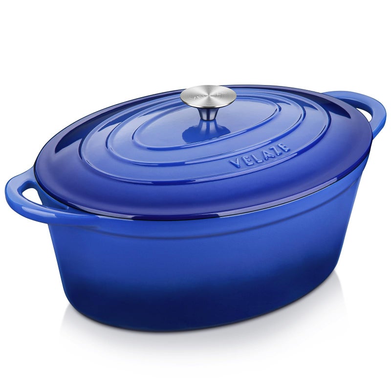 Velaze 7.5 QT Enameled Oval Dutch Oven Pot with Lid, Cast Iron Dutch Oven with Dual Handles for Bread Baking, Cooking, Frying, Non-stick Enamel Coated Cookwareï¼ˆBlue) - Image 1