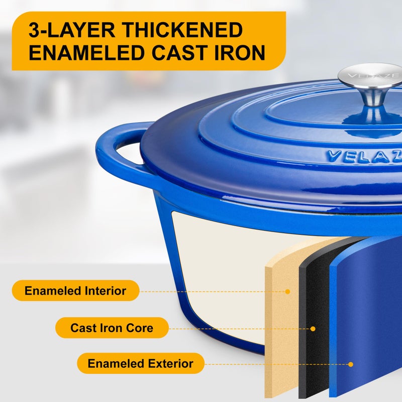 Velaze 7.5 QT Enameled Oval Dutch Oven Pot with Lid, Cast Iron Dutch Oven with Dual Handles for Bread Baking, Cooking, Frying, Non-stick Enamel Coated Cookwareï¼ˆBlue) - Image 4