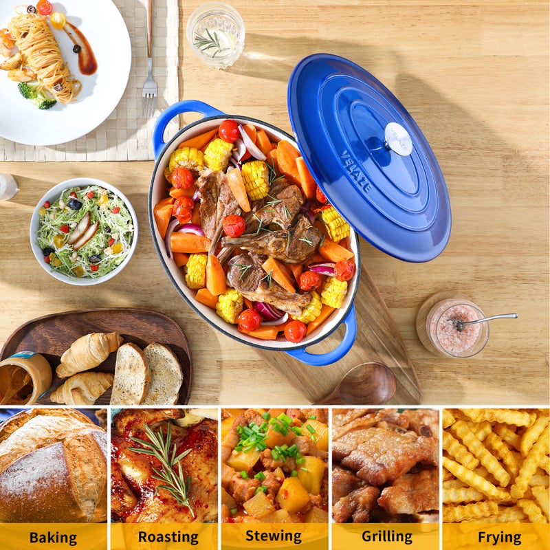 Velaze 7.5 QT Enameled Oval Dutch Oven Pot with Lid, Cast Iron Dutch Oven with Dual Handles for Bread Baking, Cooking, Frying, Non-stick Enamel Coated Cookwareï¼ˆBlue) - Image 5