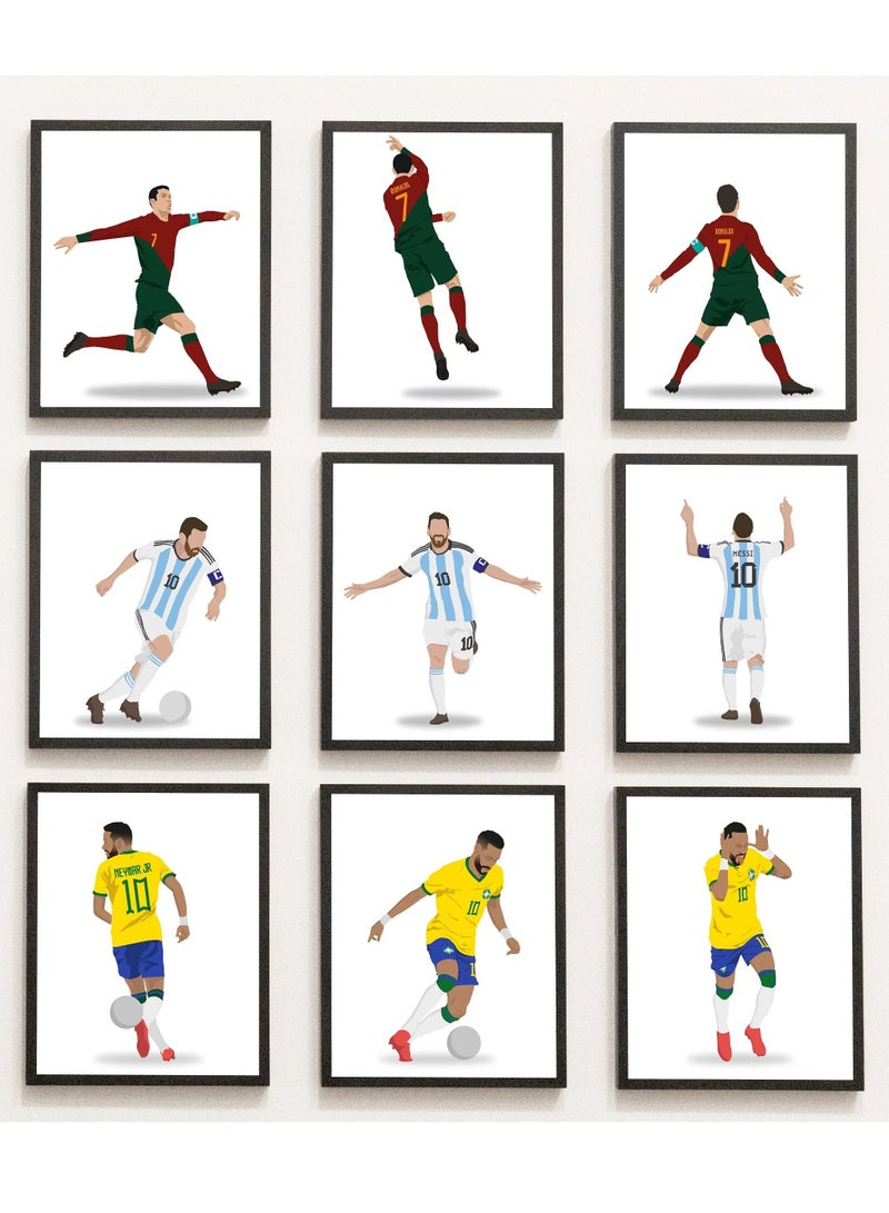 Boomah Accessories Set Of 9 Ronaldo Messi Neymar Mega Bundle Poster with Frame 30x40cm 