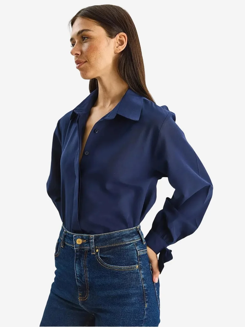 Bianco Lucci LUCCI Button-Up Relaxed Fit Cotton-Polyester Shirt