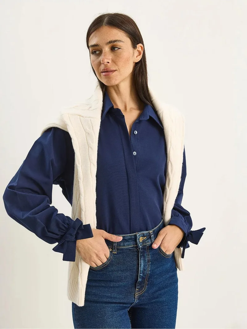 Bianco Lucci LUCCI Button-Up Relaxed Fit Cotton-Polyester Shirt
