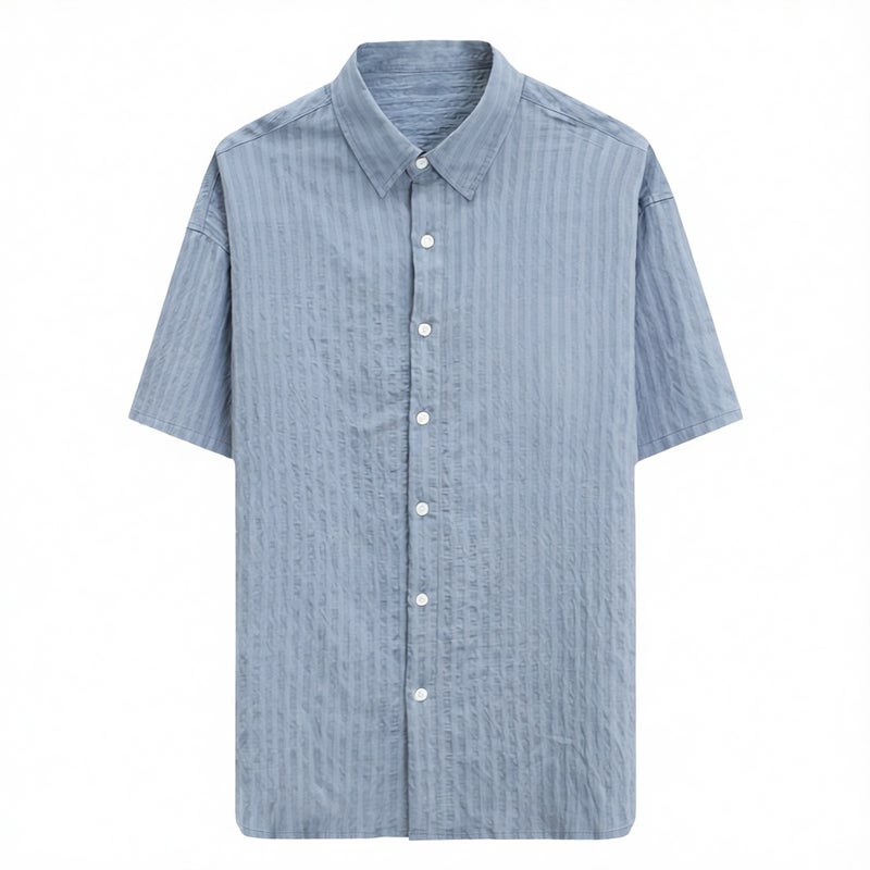Men's Short Sleeve Shirt Casual Loose Fit Striped Summer Top Lightweight - Image 5