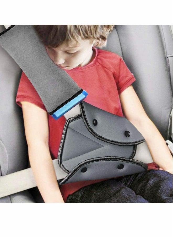 Seat Belt Adjuster and Pillow with Clip for Kids Travel,Neck Support Headrest Seatbelt Pillow Cover & Seatbelt Adjuster for Child,Car Seat Strap Cushion Pads for Baby Short People Adult (Gray)  - Image 1