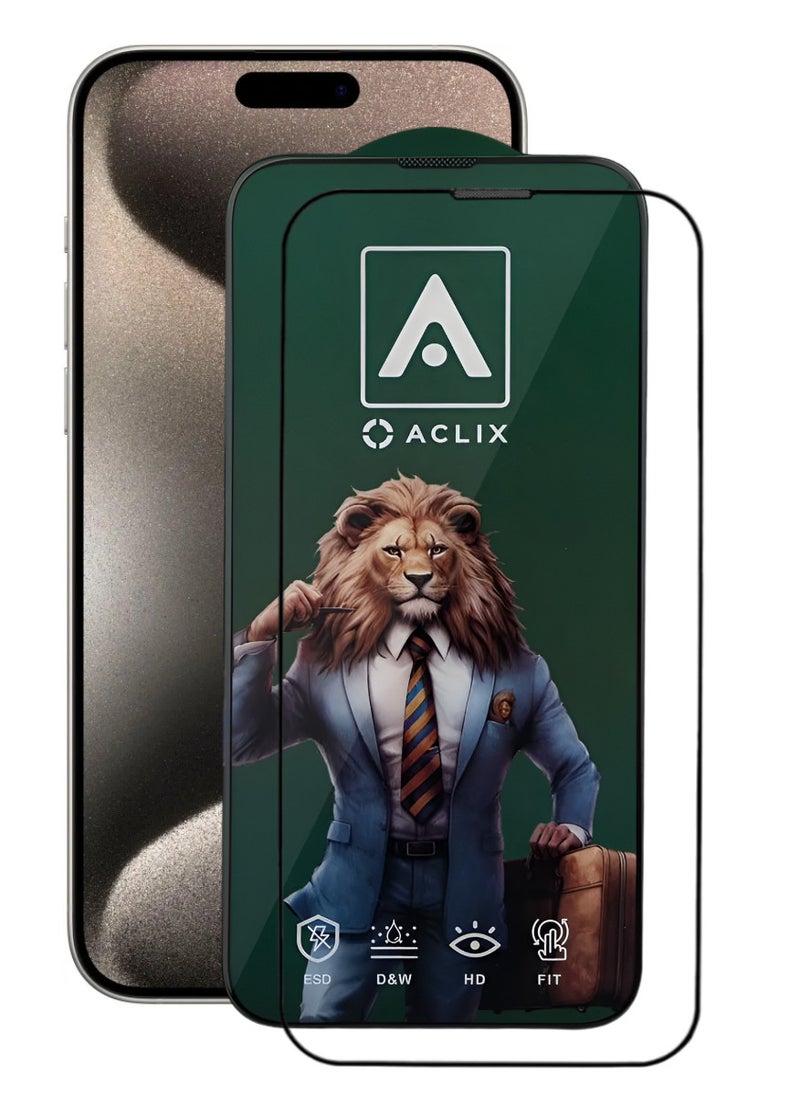 ACLIX Antistatic ESD Dustproof Premium Quality High Definition Tempered Glass Screen Protector Designed For  iPhone 15 Pro Max - Image 1
