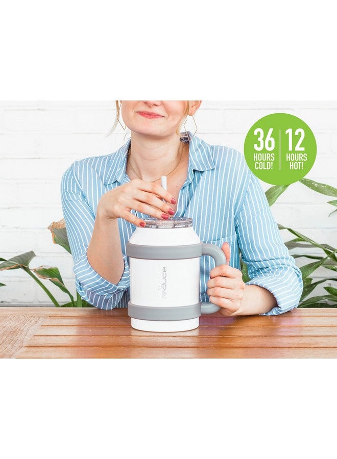 REDUCE Cold1 50 oz Reusable Mug Tumbler with Handle - Insulated Stainless Steel Water Bottle for Home, Office and Gym; Straw or Sip Leakproof Lid When Closed. Keeps Drinks Ice Cold All Day - White - Image 2