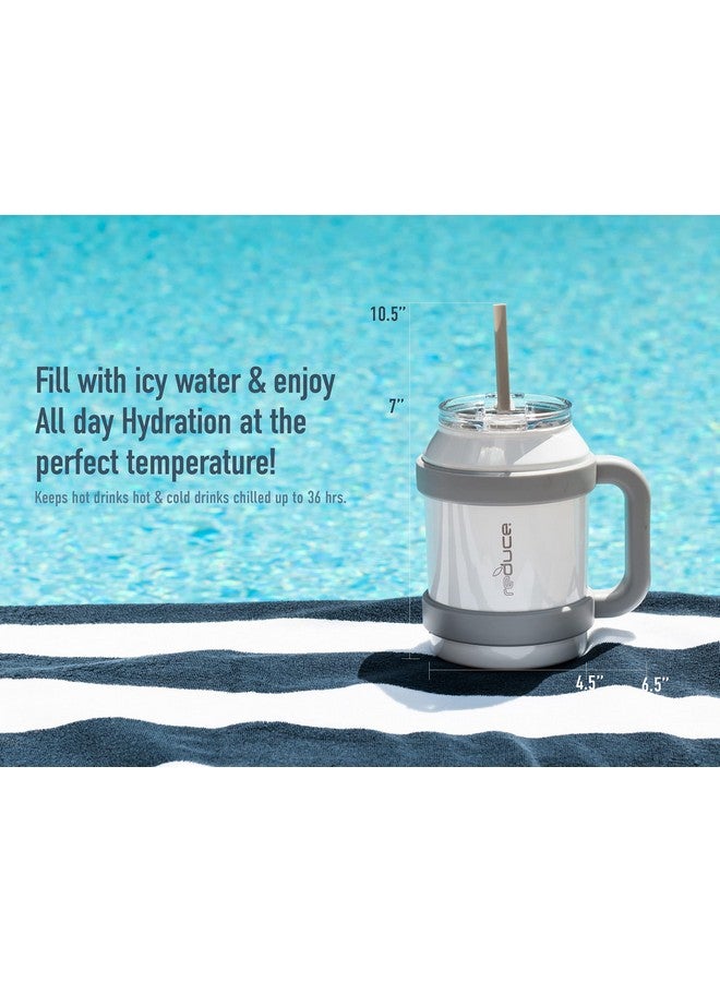REDUCE Cold1 50 oz Reusable Mug Tumbler with Handle - Insulated Stainless Steel Water Bottle for Home, Office and Gym; Straw or Sip Leakproof Lid When Closed. Keeps Drinks Ice Cold All Day - White - Image 4