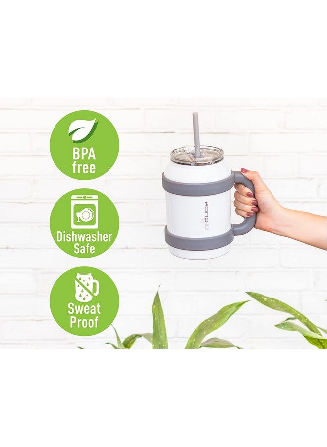 REDUCE Cold1 50 oz Reusable Mug Tumbler with Handle - Insulated Stainless Steel Water Bottle for Home, Office and Gym; Straw or Sip Leakproof Lid When Closed. Keeps Drinks Ice Cold All Day - White - Image 5