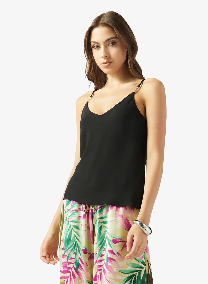 جس V-Neck Spaghetti Strap Top