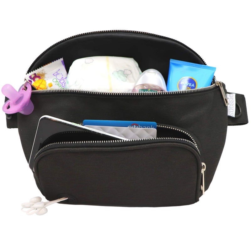 Suessie Fanny Pack Diaper Bag - with Baby Changing Pad & Waterproof Wipes Pocket - Stroller Organizer Black - Image 1