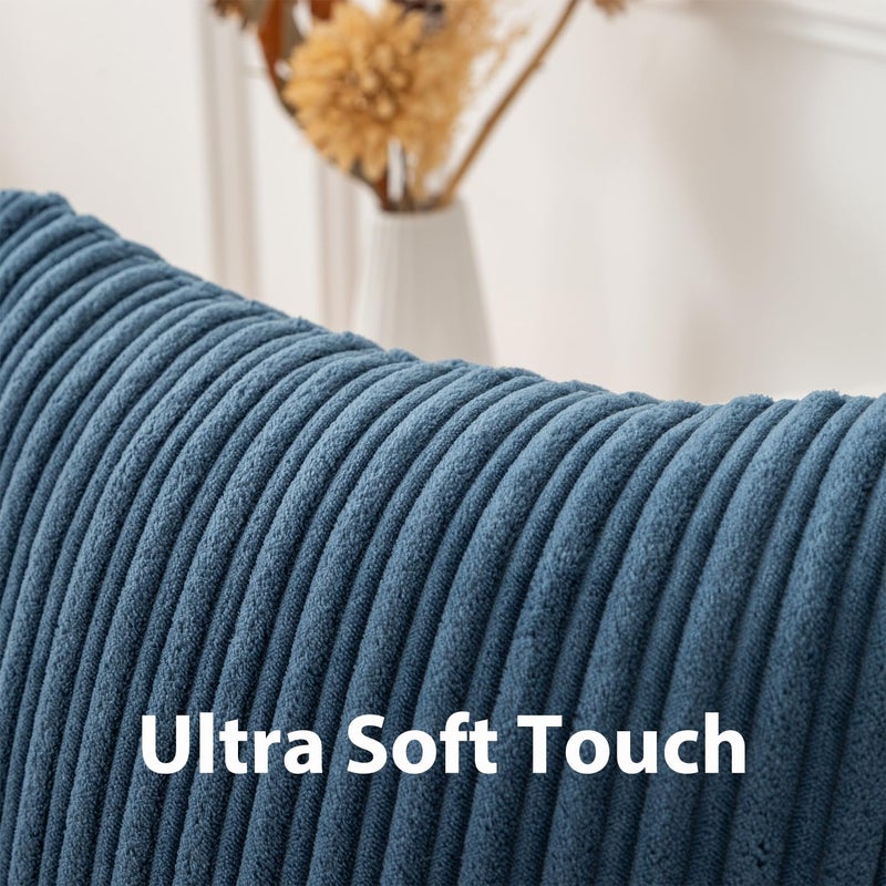 UGS UGASA UGASA 14x24 Inch Pillow Cover Pack of 1 Soft Boho Stripe Corduroy Long Rectangular Lumbar Cushion Cover Farmhouse Decorative Throw Pillowcase for Bed, Couch, Sofa, Bedroom, Living Room, Dusty Blue - Image 3