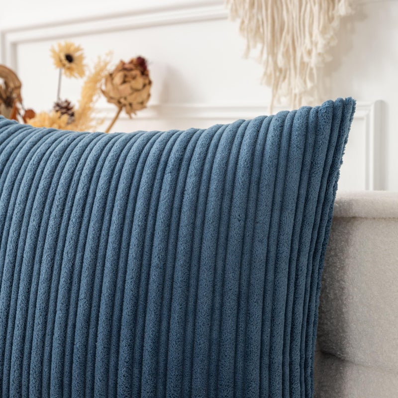 UGS UGASA UGASA 14x24 Inch Pillow Cover Pack of 1 Soft Boho Stripe Corduroy Long Rectangular Lumbar Cushion Cover Farmhouse Decorative Throw Pillowcase for Bed, Couch, Sofa, Bedroom, Living Room, Dusty Blue - Image 5