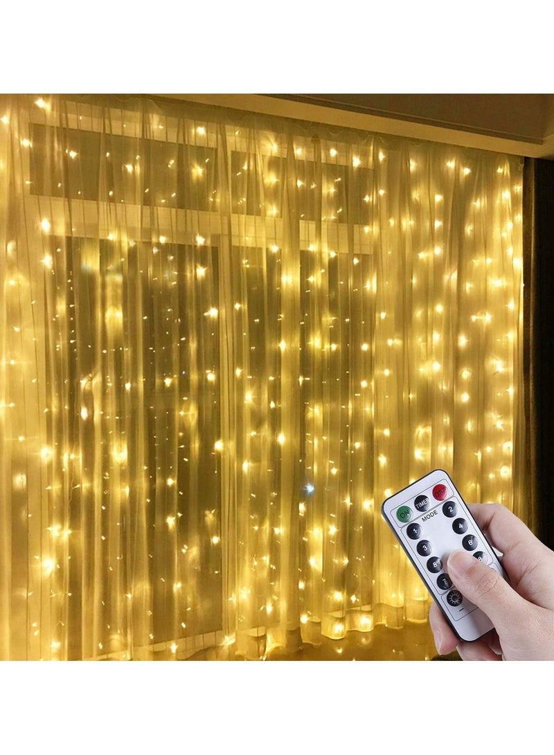 AROAQ Fairy Curtain Lights 300 LED Window Curtain String Light Wedding Party Home Garden Bedroom Outdoor Indoor Wall Decorations (Warm White) - Image 1