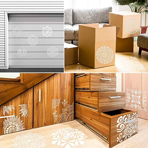 Zonon 12 Pieces 12 x 12 Inch Large Reusable Stencil Mandala Stencil Laser Cutting Painting Template for Floor Wall Tile Fabric Furniture Stencils Painting - Image 3