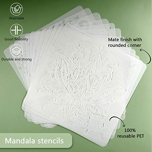 Zonon 12 Pieces 12 x 12 Inch Large Reusable Stencil Mandala Stencil Laser Cutting Painting Template for Floor Wall Tile Fabric Furniture Stencils Painting - Image 5