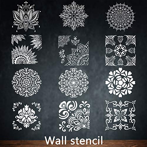 Zonon 12 Pieces 12 x 12 Inch Large Reusable Stencil Mandala Stencil Laser Cutting Painting Template for Floor Wall Tile Fabric Furniture Stencils Painting - Image 2