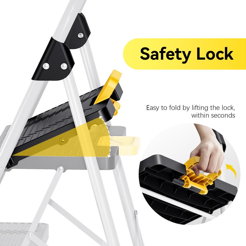 KINGRACK 4 Step Folding Ladder, 800lbs Capacity Step Stool with Safety Lock, Non-Skid Wide Pedals, and Handrail, Lightweight, Household Ladder for Home, Kitchen, Pantry, Closets, and Office Use, White - Image 3