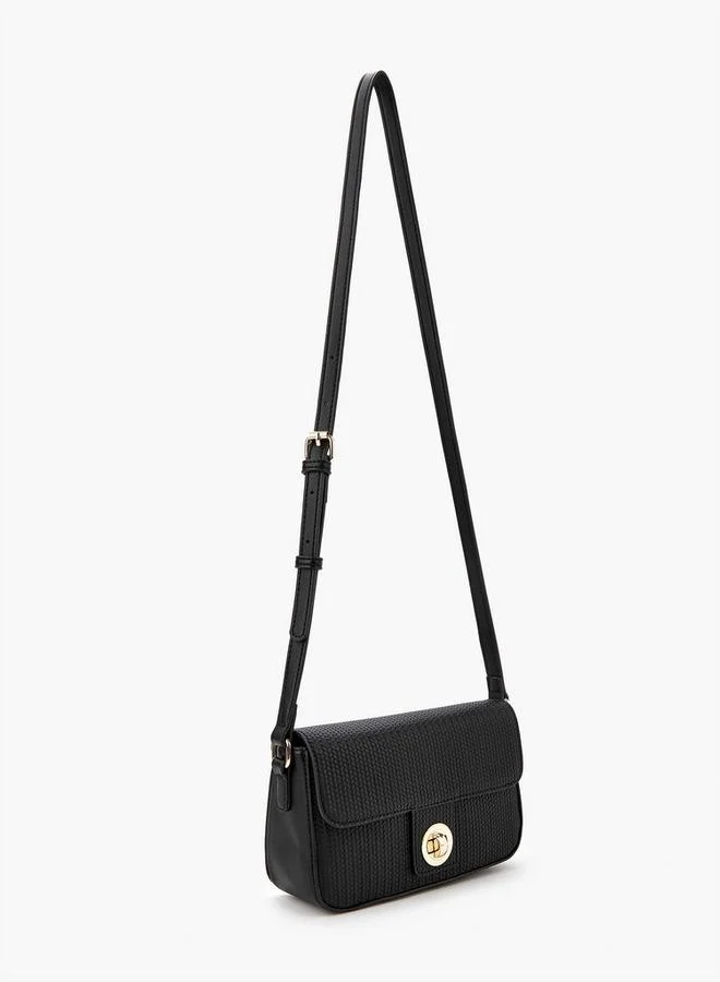 Flora Bella By Shoexpress Textured Crossbody Bag with Adjustable Strap and Twist Lock Closure