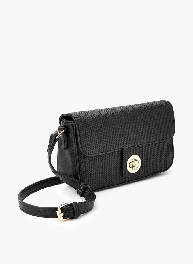 Flora Bella By Shoexpress Textured Crossbody Bag with Adjustable Strap and Twist Lock Closure