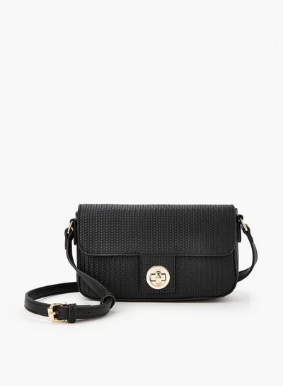 Flora Bella By Shoexpress Textured Crossbody Bag with Adjustable Strap and Twist Lock Closure