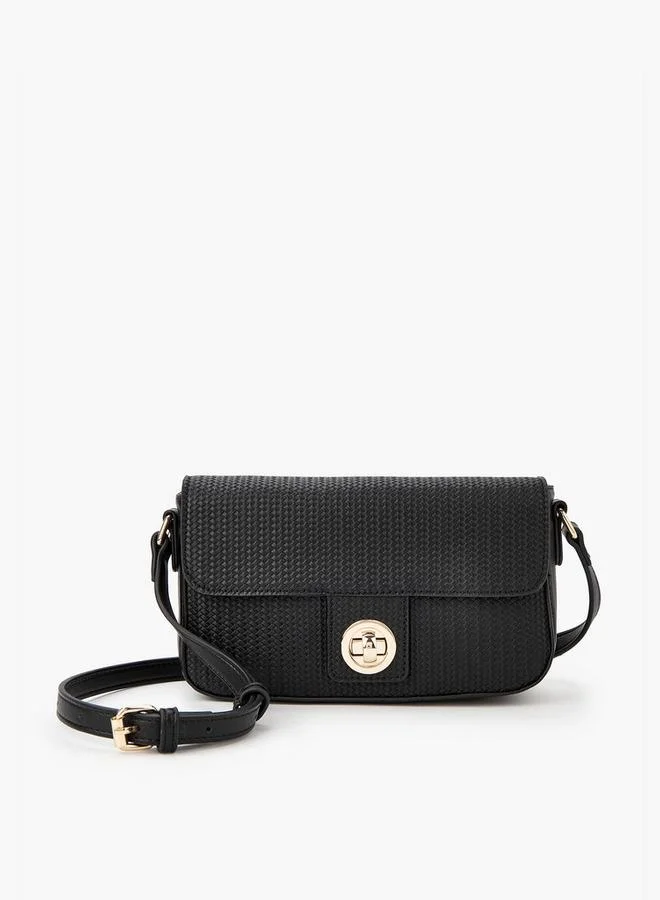 Flora Bella By Shoexpress Textured Crossbody Bag with Adjustable Strap and Twist Lock Closure