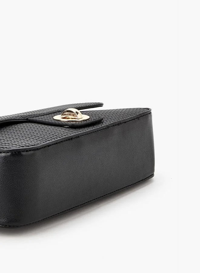 Flora Bella By Shoexpress Textured Crossbody Bag with Adjustable Strap and Twist Lock Closure
