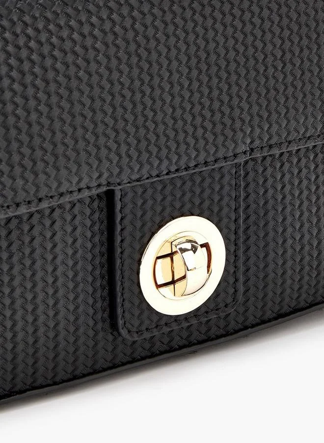 Flora Bella By Shoexpress Textured Crossbody Bag with Adjustable Strap and Twist Lock Closure