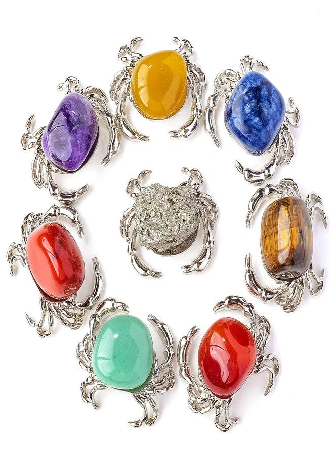Apengshi for Teens 8 PCS Crab Statues Home Decor Natural Rolling Crystal Animal Figurines Sea Crab Animal Jade Gemstone Carving Handmade Tabletop Ornament (8-PCS-Crab) - Image 1
