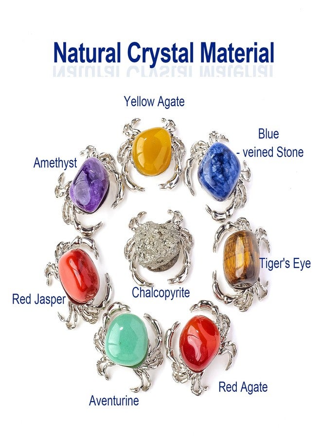Apengshi for Teens 8 PCS Crab Statues Home Decor Natural Rolling Crystal Animal Figurines Sea Crab Animal Jade Gemstone Carving Handmade Tabletop Ornament (8-PCS-Crab) - Image 5