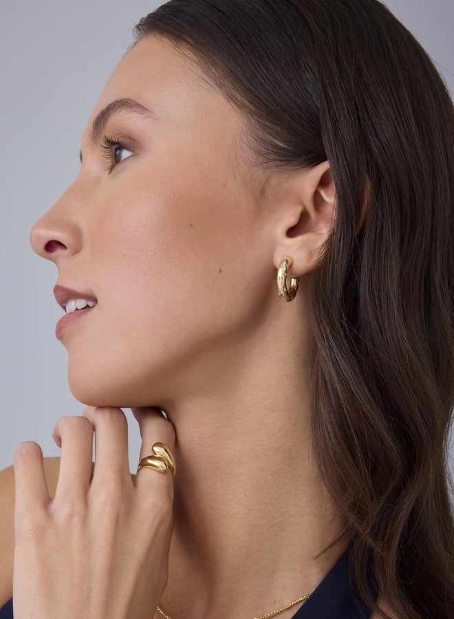 PAVOI 14K Yellow Gold Plated Star Shine Hoop Earrings for Women | Cubic Zirconia Celestial Chunky Hoops Earrings | 20mm - Image 4