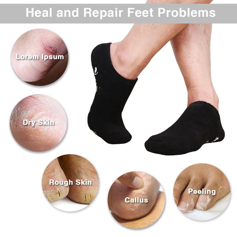 Codream Large Men's Moisturizing Gel Socks Men's Feet Care Ultimate Treatment for Dry Cracked Rough Skin on Feet Pack of 2 Pairs Black US Men 10-15 - Image 3
