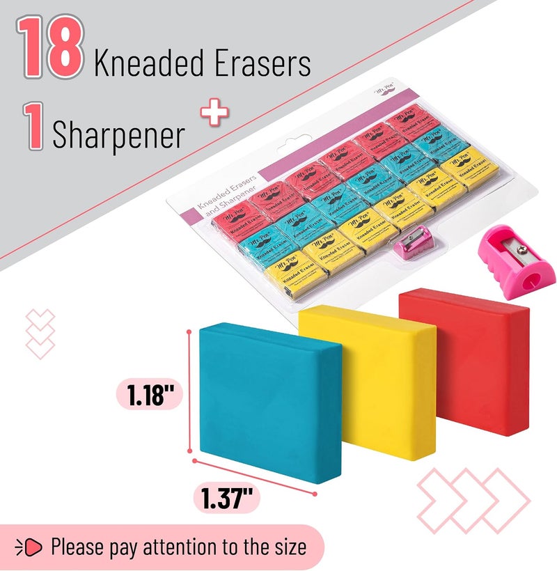 Mr. Pen- Kneaded Eraser Set, 18 Pack | Colorful Moldable Art Erasers with Storage Cases & Sharpener, Soft Kneadable Erasers for Charcoal, Graphite - Image 2