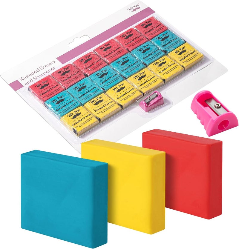 Mr. Pen- Kneaded Eraser Set, 18 Pack | Colorful Moldable Art Erasers with Storage Cases & Sharpener, Soft Kneadable Erasers for Charcoal, Graphite - Image 1