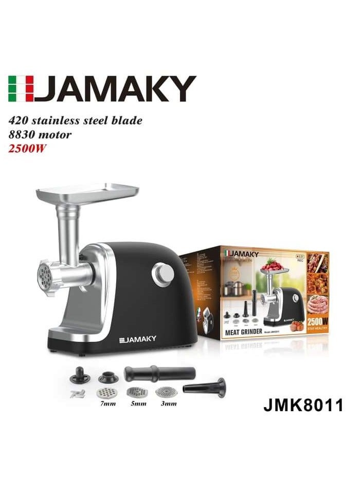 Jamaky Italy مفرمة لحمه من جاماكي ايطالي  2500 واط معها ادوات الفرم والخلط شفرات من الاستنالس ستيل من الفولاذ المقاوم للصدا -موديل JMK8011 