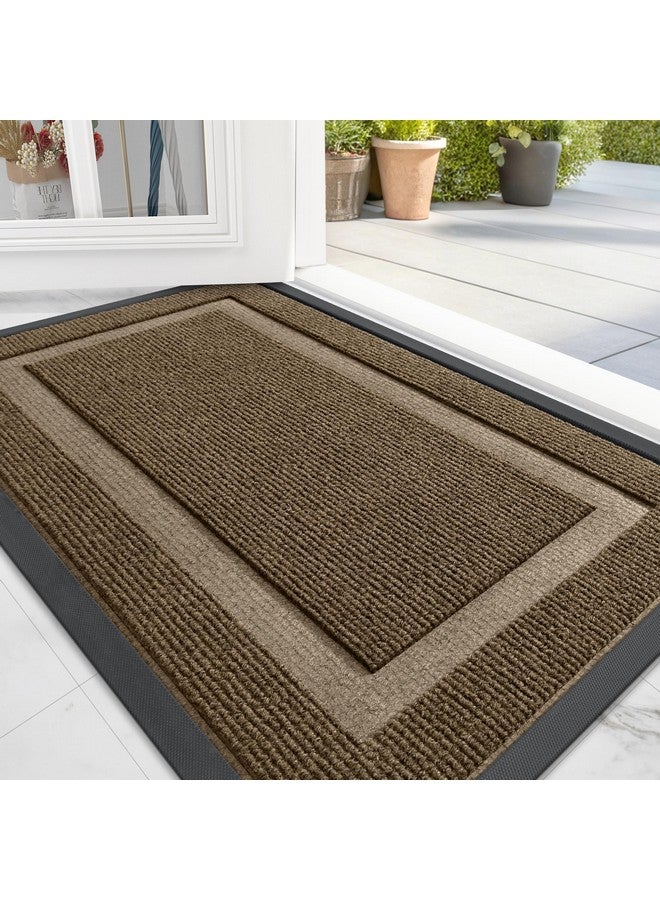 OLANLY Front Door Mat Indoor Outdoor Entrance, Waterproof All-Season, All-Weather Doormat, Sturdy Natural Rubber, Fade Resistant, Low Profile, Easy Clean Patio Porch Entryway Mat, 36x24, Brown - Image 1