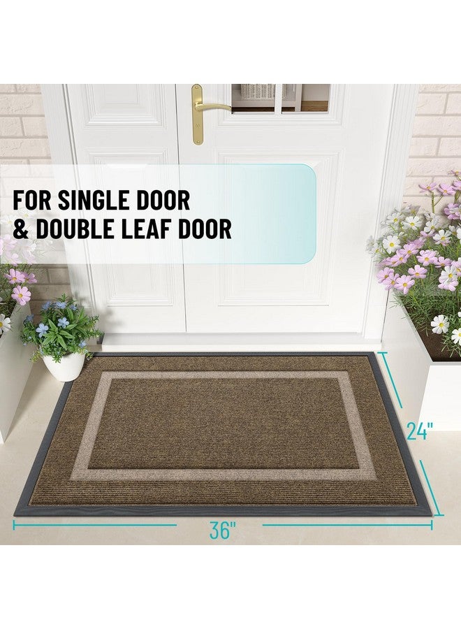 OLANLY Front Door Mat Indoor Outdoor Entrance, Waterproof All-Season, All-Weather Doormat, Sturdy Natural Rubber, Fade Resistant, Low Profile, Easy Clean Patio Porch Entryway Mat, 36x24, Brown - Image 3