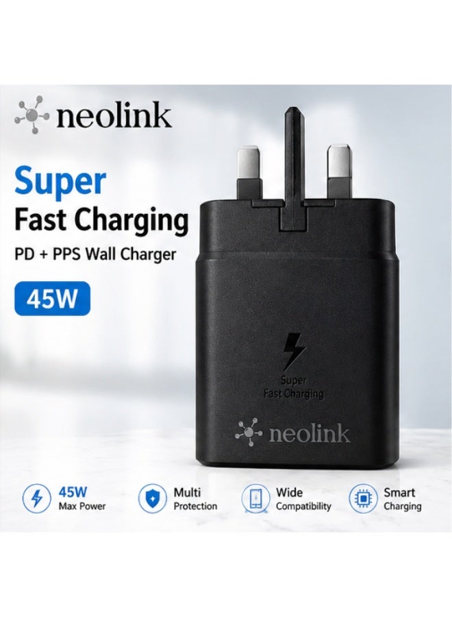 Neolink 45W USB-C Super Fast Charger PD PPS Fast Charging Wall Adapter UK Plug Black - Image 1