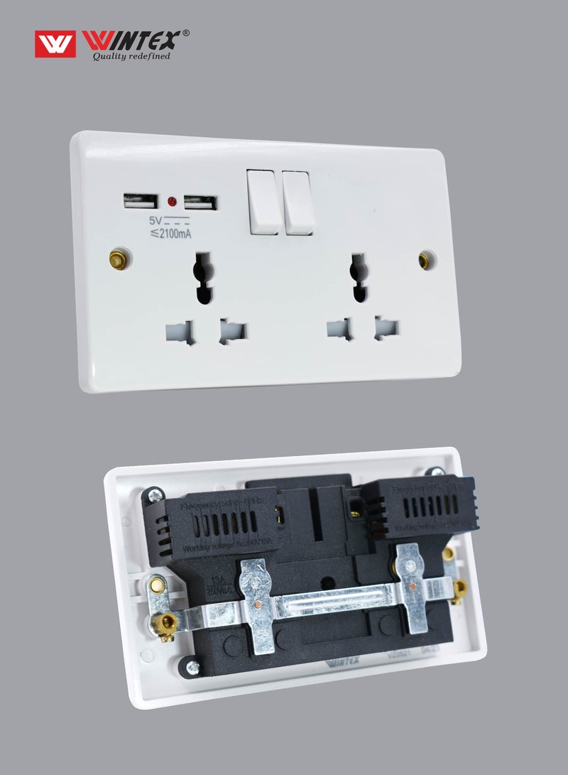 WINTEX 3x3 13A 1 gang switch socket multi function with USB 2 outlet port 5V 2.1A  - Image 5