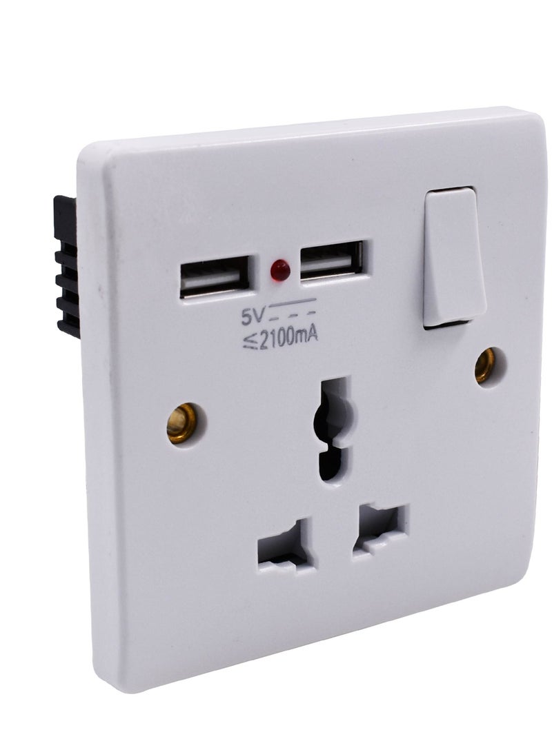 WINTEX 3x3 13A 1 gang switch socket multi function with USB 2 outlet port 5V 2.1A  - Image 1