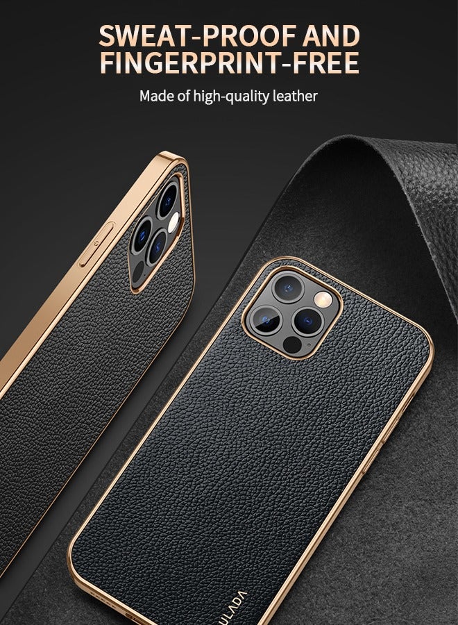 GROIC IPhone 14 Pro Case 6.1 Inch Luxury Leather Cover Wireless Charging Support, Slim Leather Protective IPhone 14 Pro Cover Case - Black  - Image 3