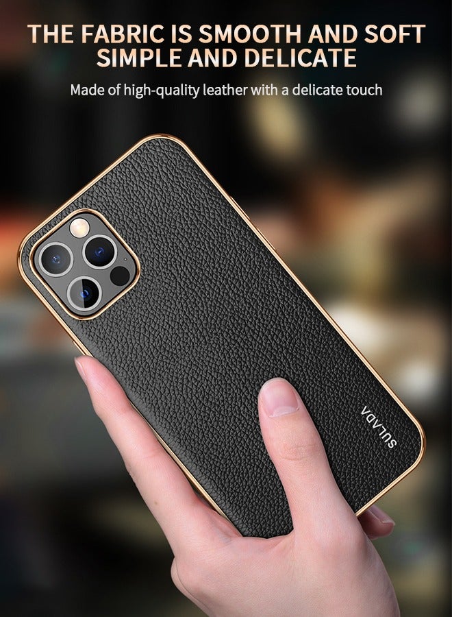 GROIC IPhone 14 Pro Case 6.1 Inch Luxury Leather Cover Wireless Charging Support, Slim Leather Protective IPhone 14 Pro Cover Case - Black  - Image 2
