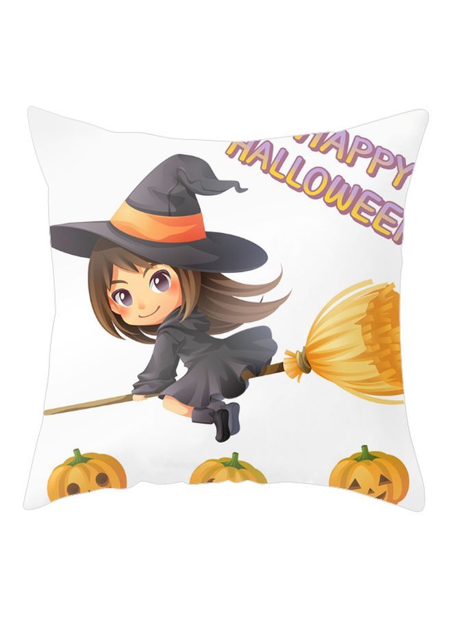 NIBEMINENT Halloween Printed Cushion Cover White/Black/Yellow 45x45cm