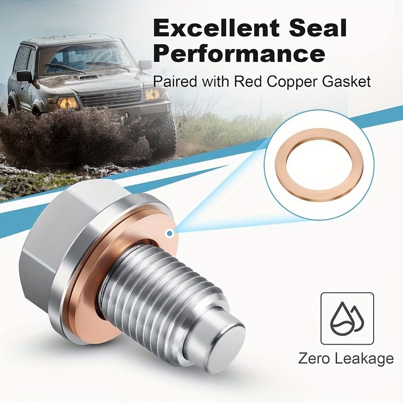 2Pcs M12x1.5 Stainless Steel Magnetic Oil Drain Plug With 4 Copper Gaskets For Motorcycle ATV - Image 3
