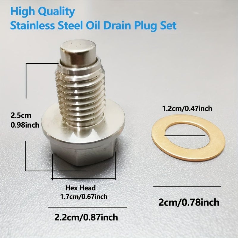 2Pcs M12x1.5 Stainless Steel Magnetic Oil Drain Plug With 4 Copper Gaskets For Motorcycle ATV - Image 1